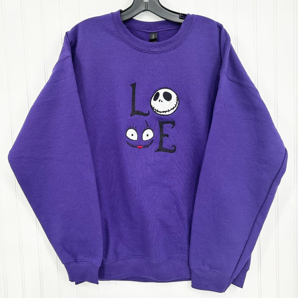 Nightmare Before Christmas Jack Sally LOVE Embroidered Adult Crewneck Sweatshirt